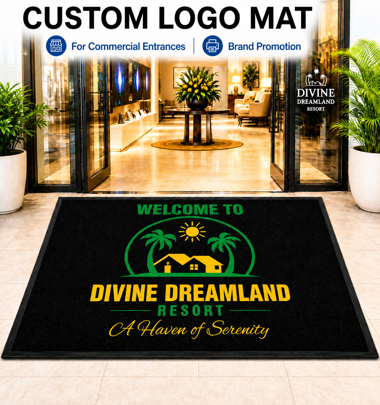 Custom Printed Tufted Rugs with Rubber Bottom Logo for Home & Hotel Use-Welcome Entrance Door Mat