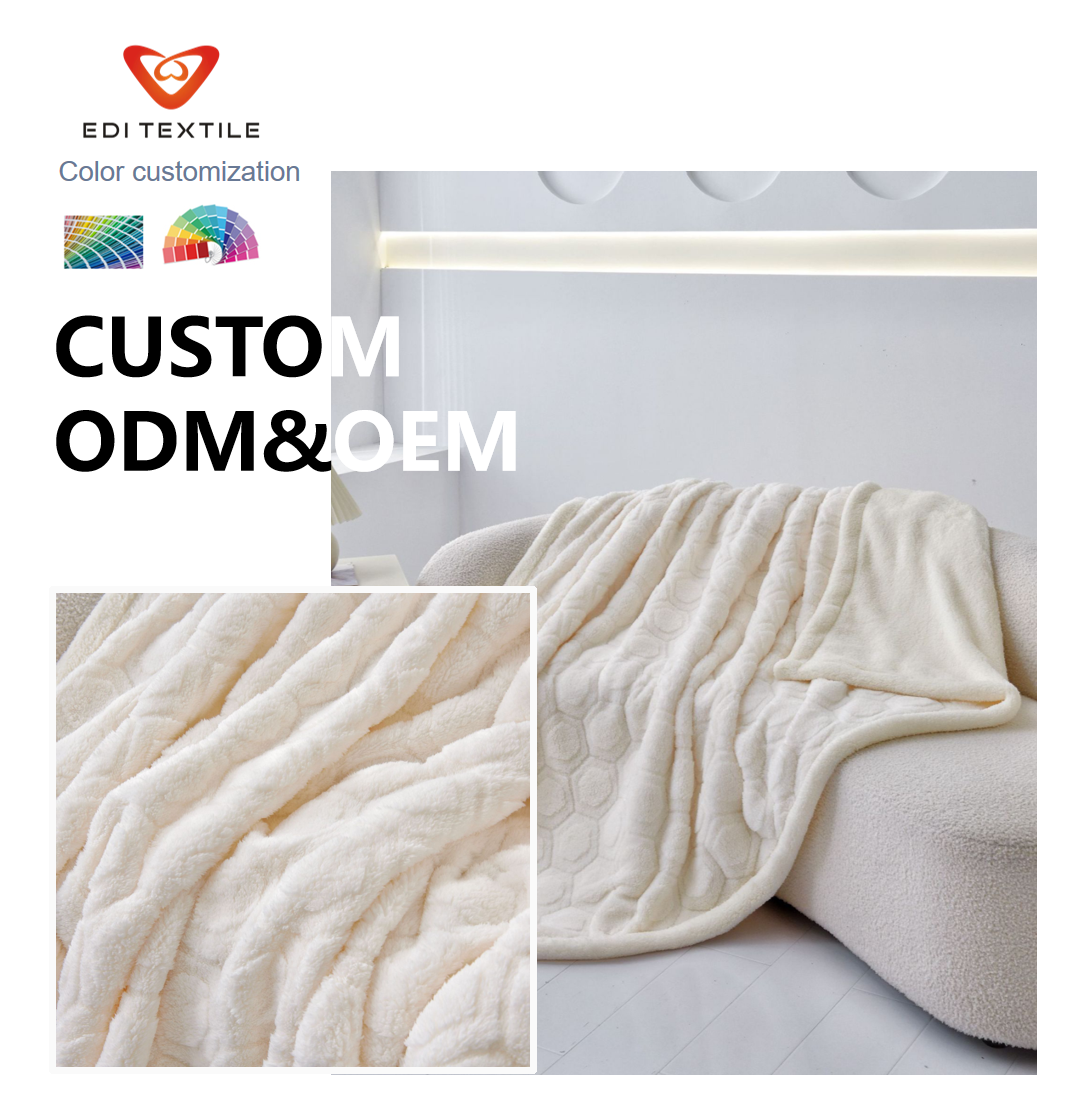 Cream White Cut Jacquard Double Layer Sherpa Fleece Throw Blanket, Ultra Soft Thick Fuzzy Warm Cozy Blanket for Couch Sofa Bed, Textured Solid Plush Blanket for Minimalist Nordic Cream Tone Bedroom Living Room Home