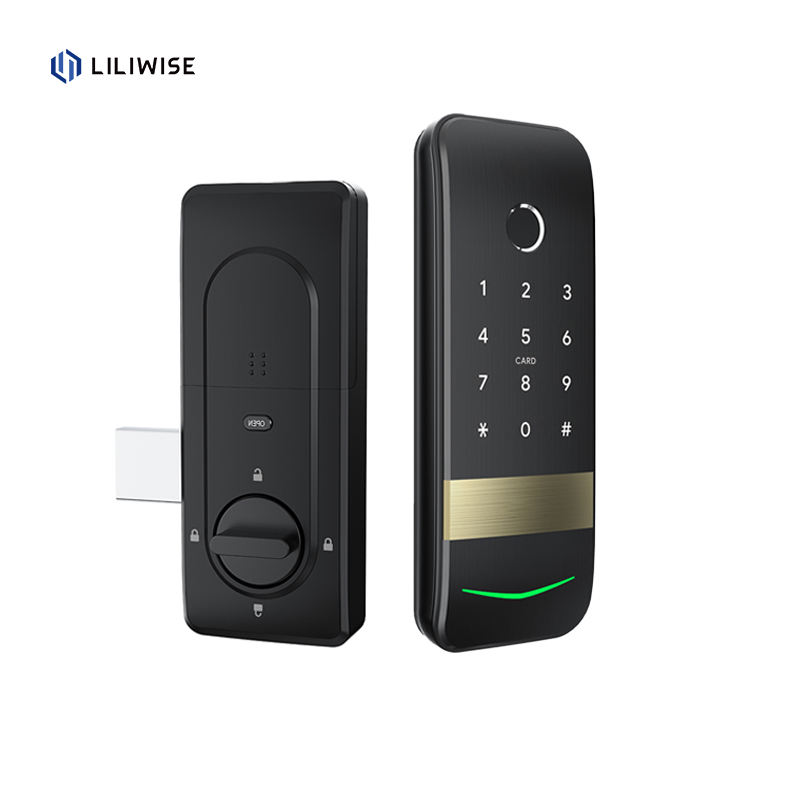 Liliwise Manufacture Serratura intelligente per battente Tuya Ttlock, serratura elettrica per battente intelligente con connettività Wi-Fi e Bluetooth Low Energy (BLE), riconoscimento delle impronte digitali e della carta, serratura intelligente per battente con biometria