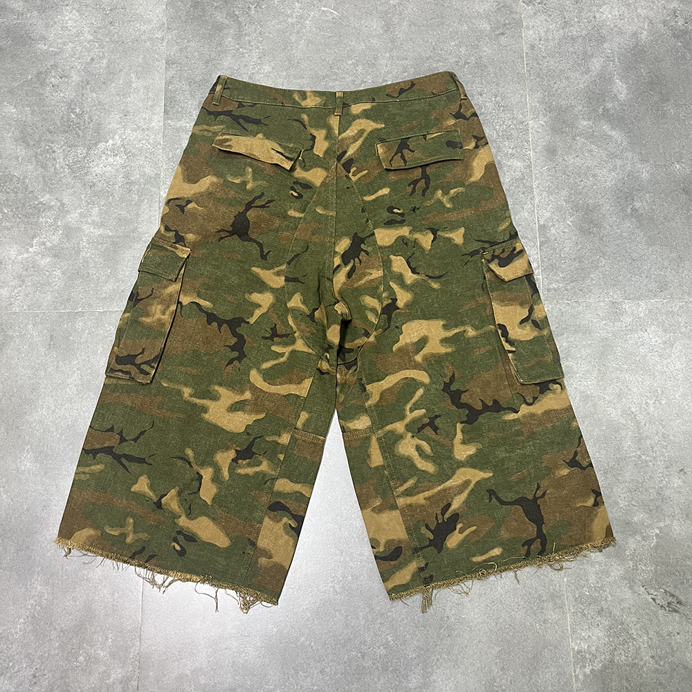 2026 Summer Custom Camo Camouflage Men's Twill Cotton Distressed Knee Length Cargo Work Shorts for Men