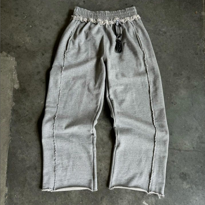 Blank High Quality High Waist Wide Leg Baggy Flare Distressed Sweatpants Custom logo Baggy French Terry Sweat Pants Men