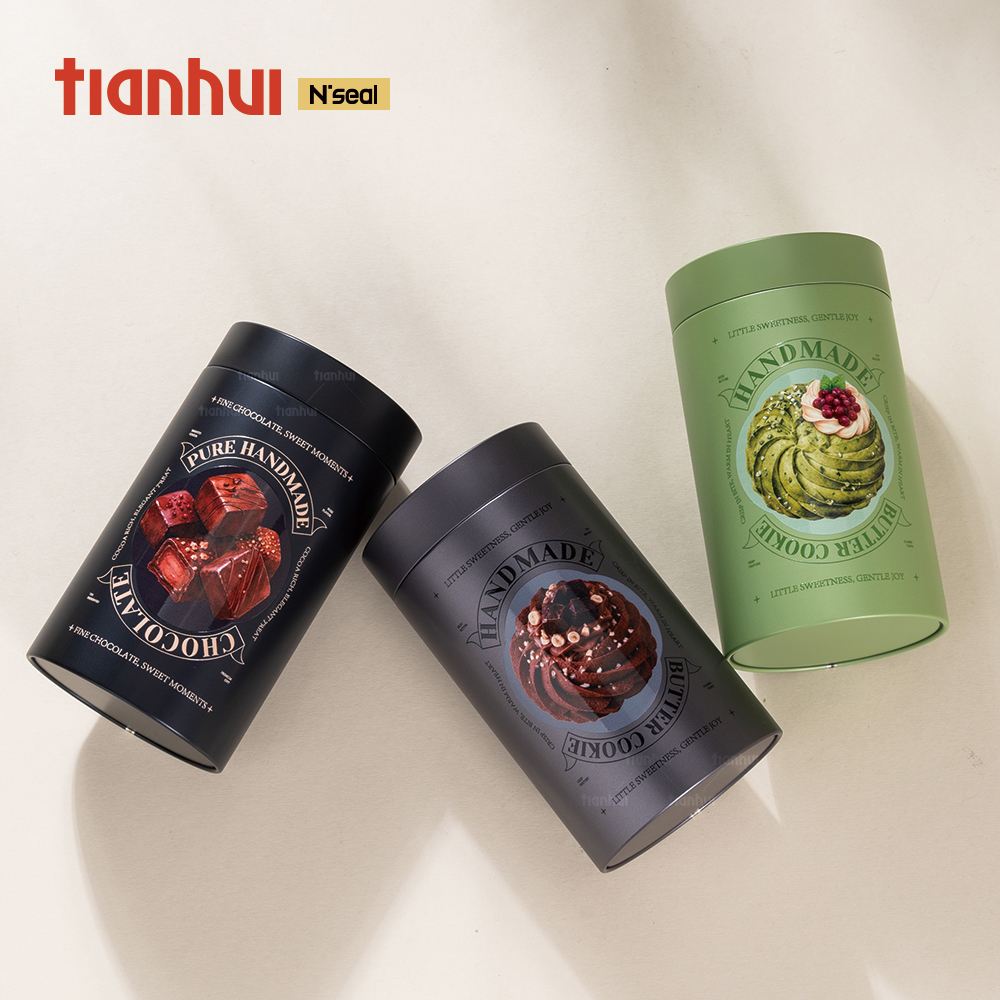 Tianhui Food Safe Cylinder Matcha Green Tin Cans for Chocolate & Biscuit Packaging Container