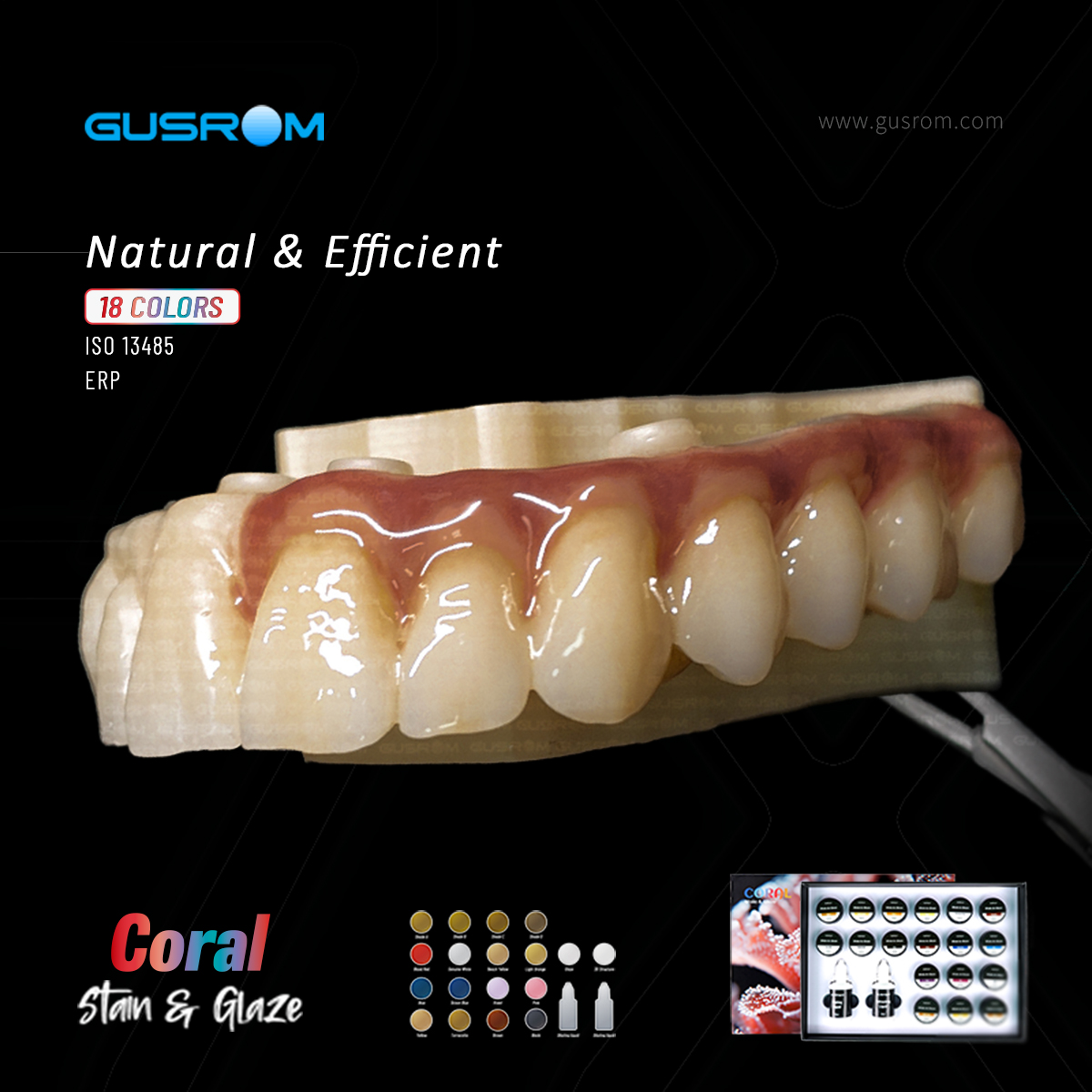 Gusrom CORAL sadu pro barvení a glazování – estetické řešení pro barvení a glazování zirkonu