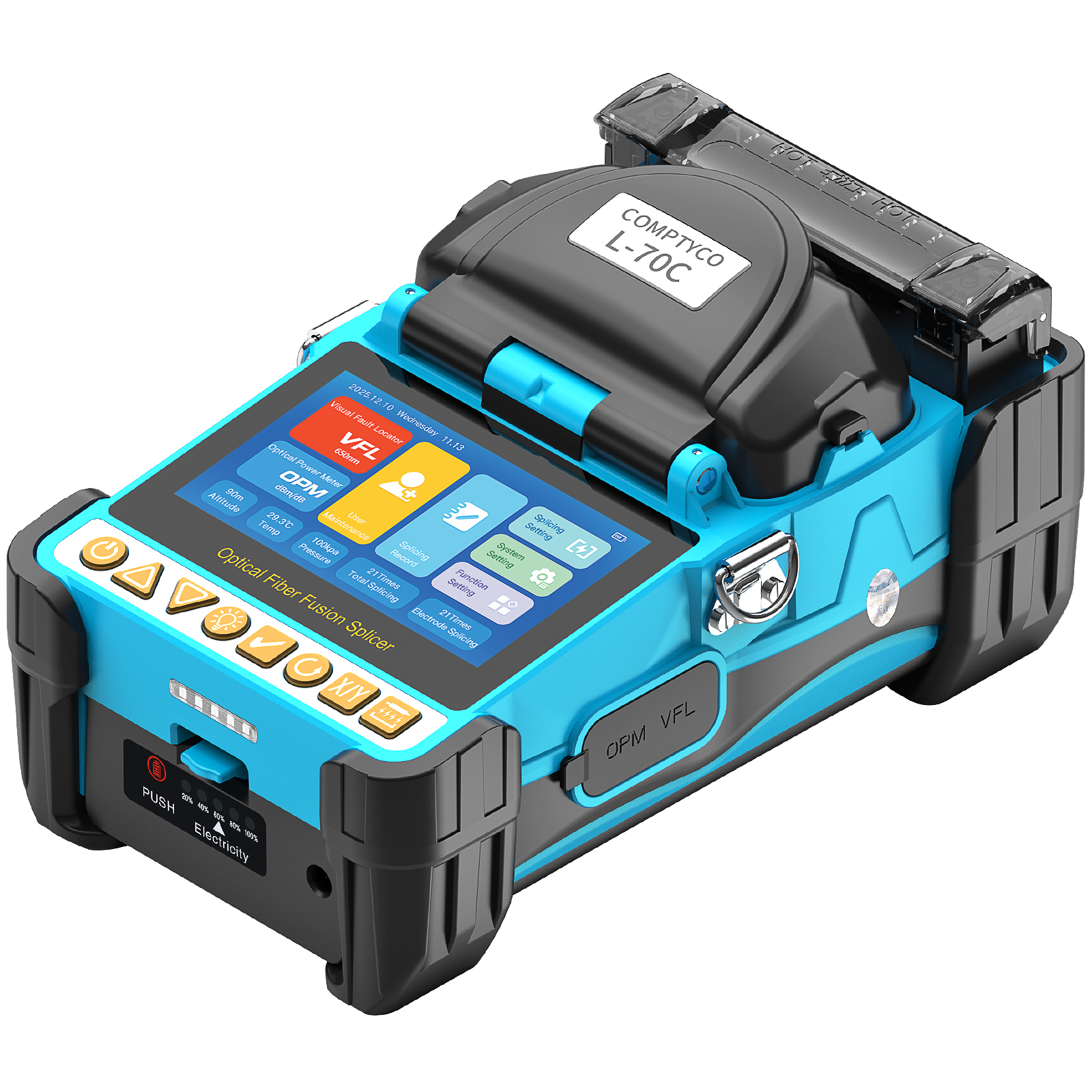 COMPTYCO L-70C Six Motor Core Alignment Mini Fusion Splicer All In One Built-in OPM VFL LED 5000mAh Battery 10 Languages Full Tools Kit For Indoor Outdoor FTTH Fiber Construction