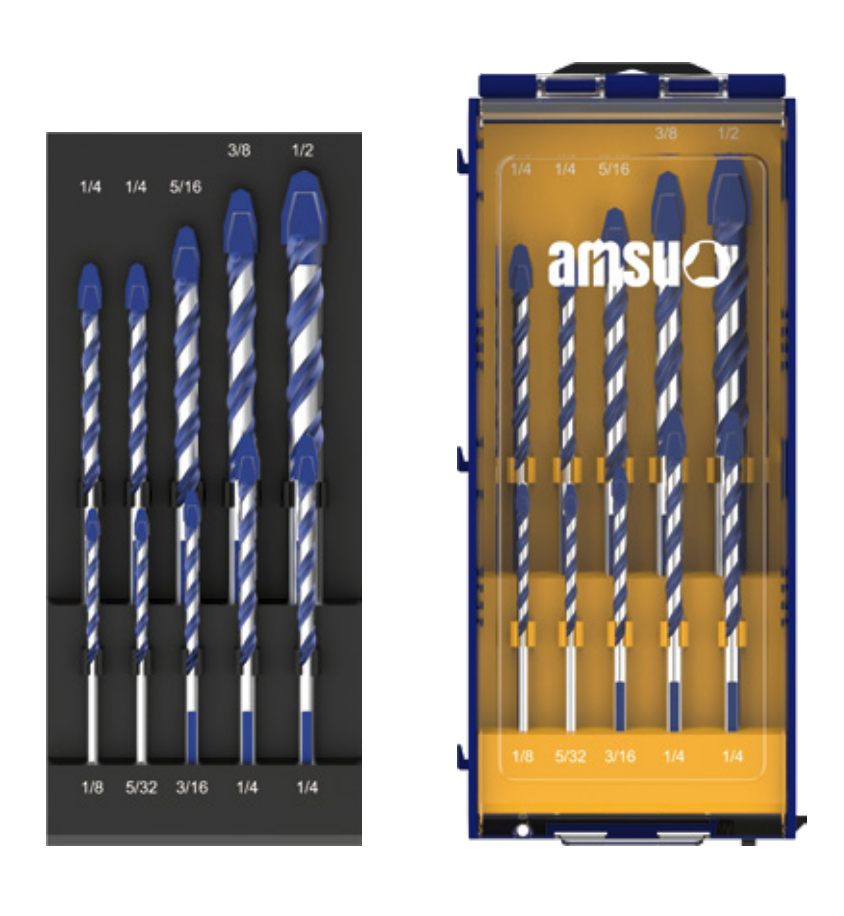 סט מקדחים רב-תפקודי לבלוקים עם קצה קרביד AMSUO מ-10 חלקים — 1/8