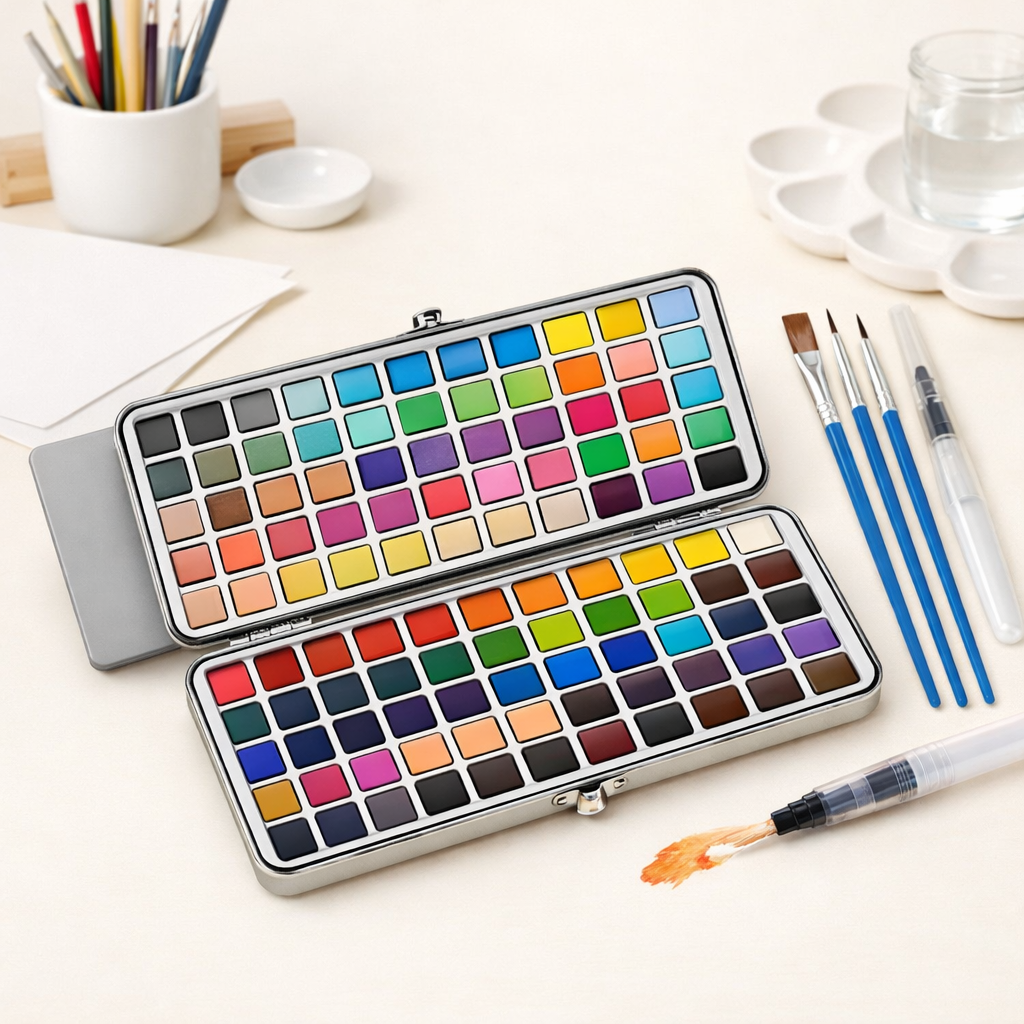 Poezie Premium Schimmernde Aquarellpalette – 100 metallische Farben, mit Glimmer angereichertes Farbset