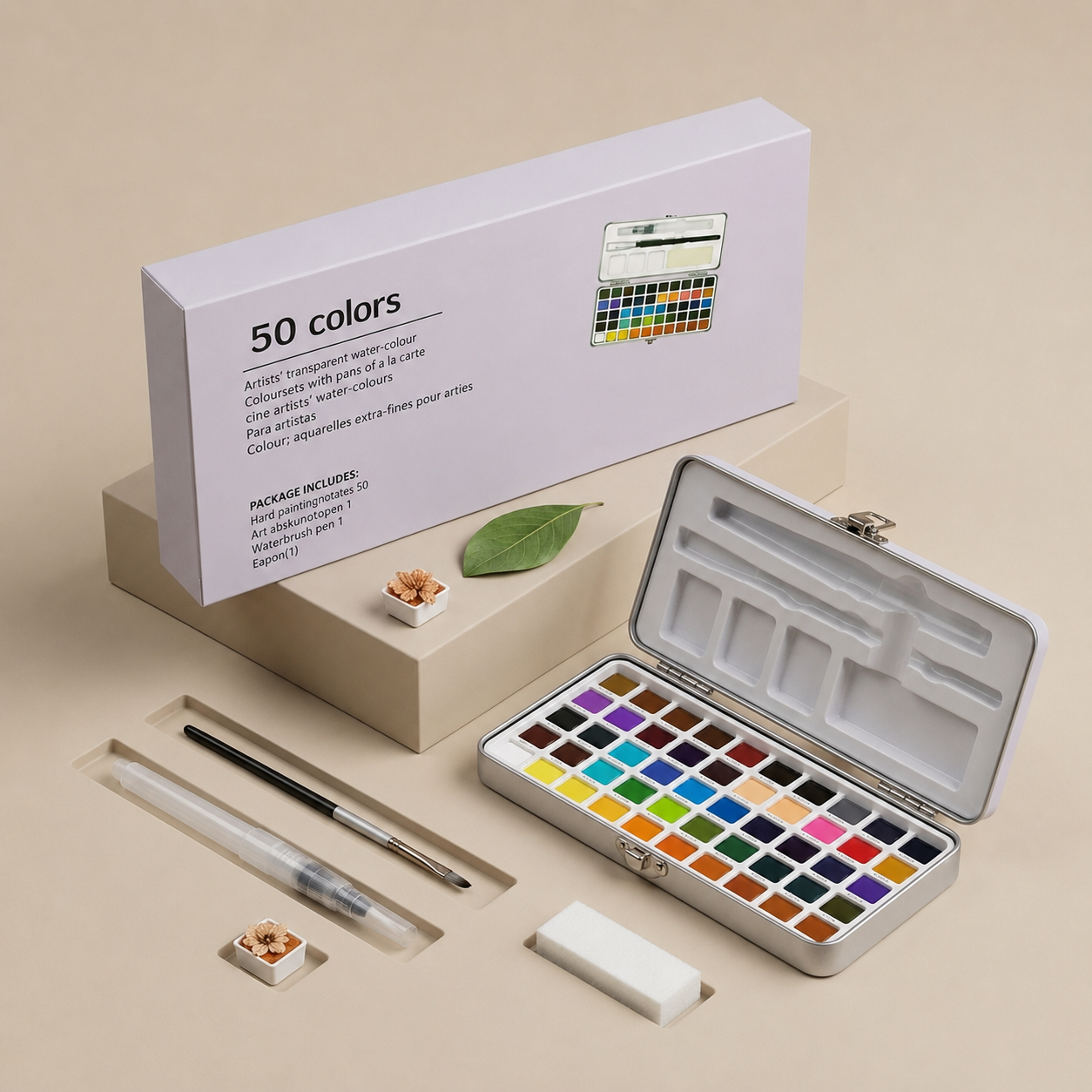 Poezie 50 Color Watercolor Paint Set Premium Tin Box Collection