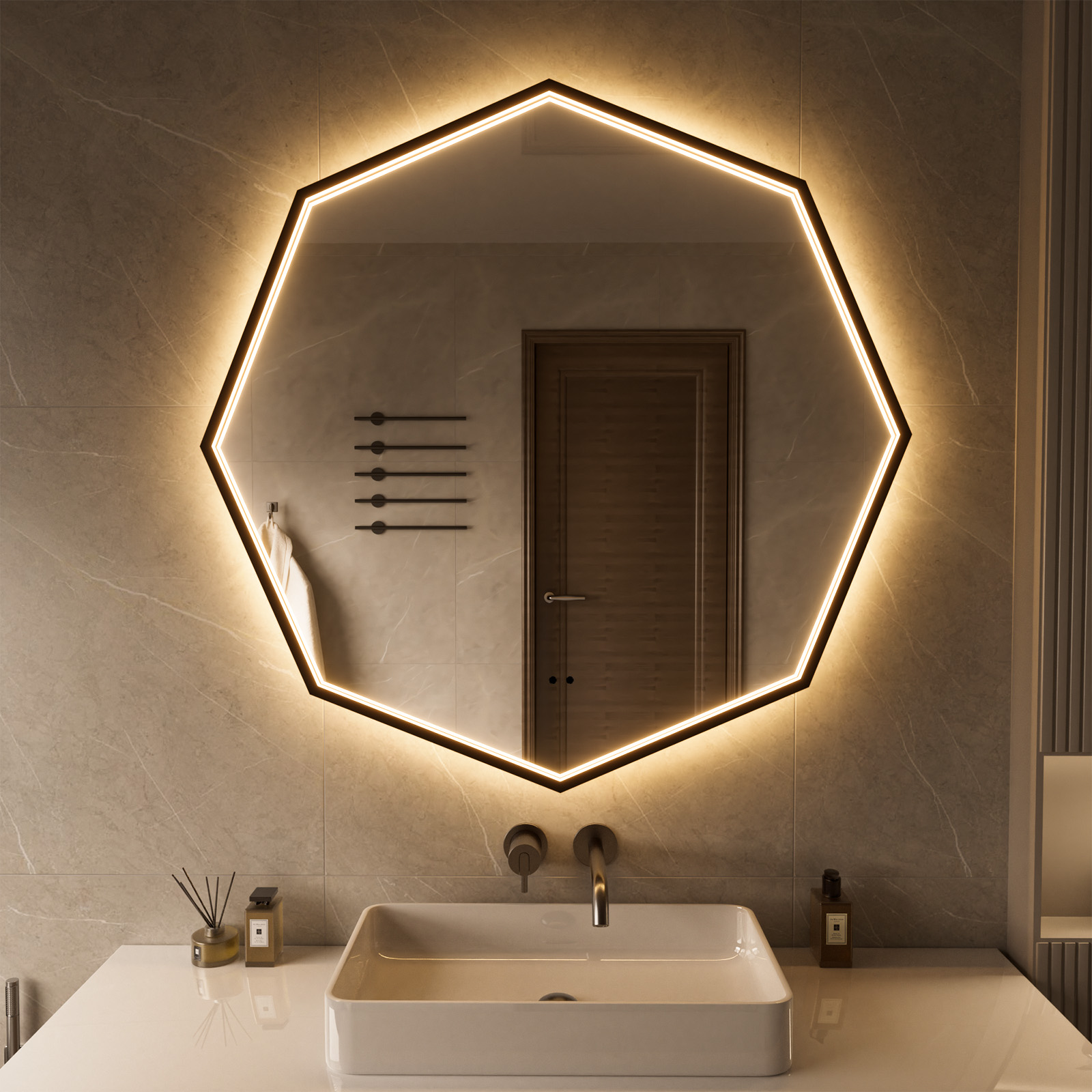 Octagonal LED Bathroom Mirror Brings Artistic Elegance to Modern Bathrooms
