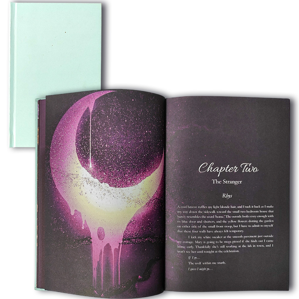 Fantasy Paranormal Romance Hardcover, Custom Moon-Dragon Printed Page Edges