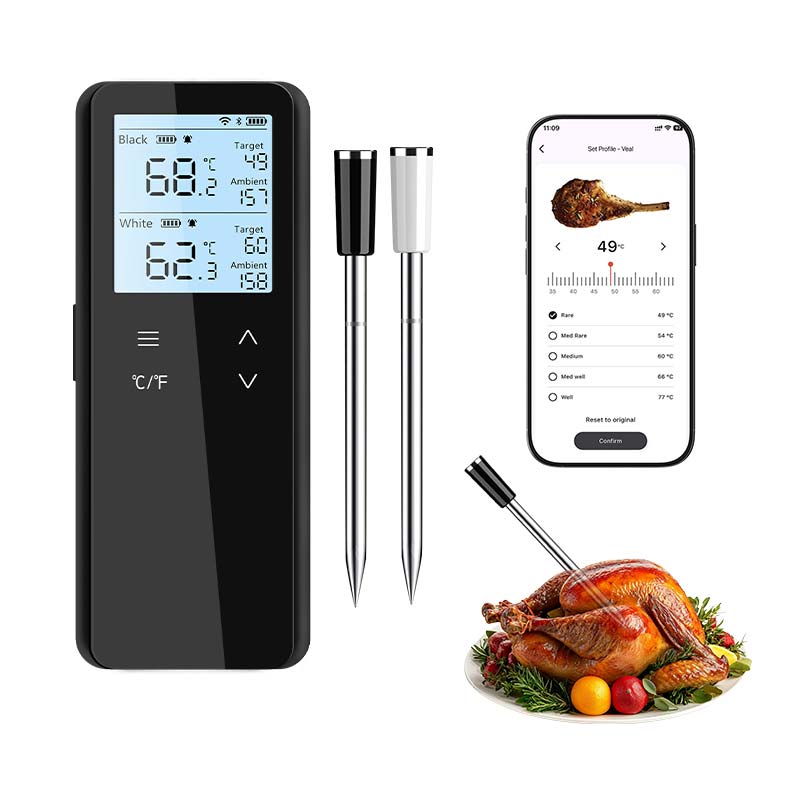 מדחום דיגיטלי מקצועי BF-80 עם חיבור WiFi לשרף, מדחום אלחוטי לשרף לברביקיו, מדחום אלחוטי למזון