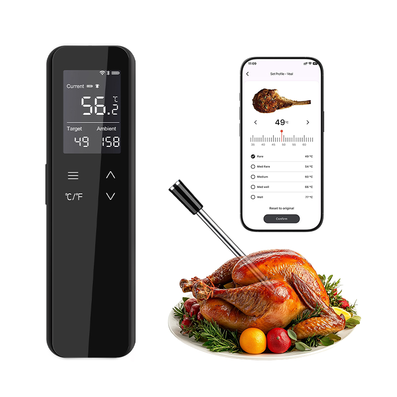 מד טמפרטורת ברייבי BF-70 עם חיבור Wi-Fi, מסך LCD עמיד במים ובסיס לטעינה של טלפונים חכמים