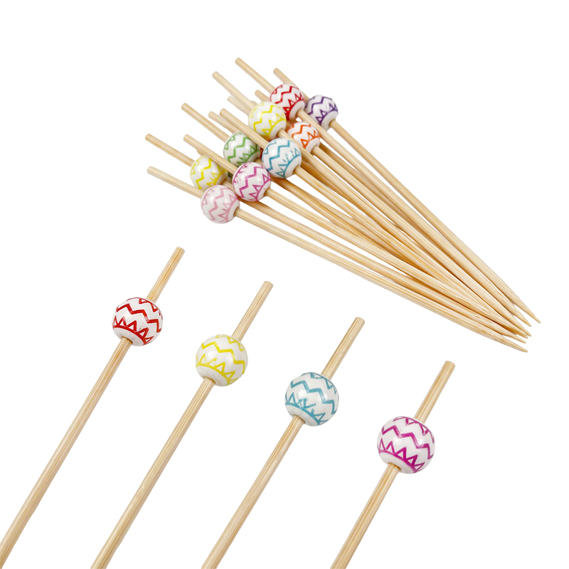 Bastoncino per spiedini in bambù con perline rotonde e motivo a zigzag multicolore, 4,72 pollici