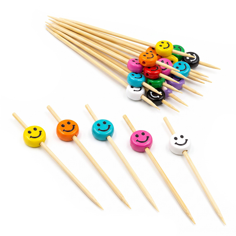 Spillone in bambù multicolore con faccina sorridente, 4,72 pollici