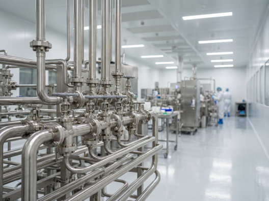 GMP-compliant sanitary piping system in pharmaceutical cleanroom