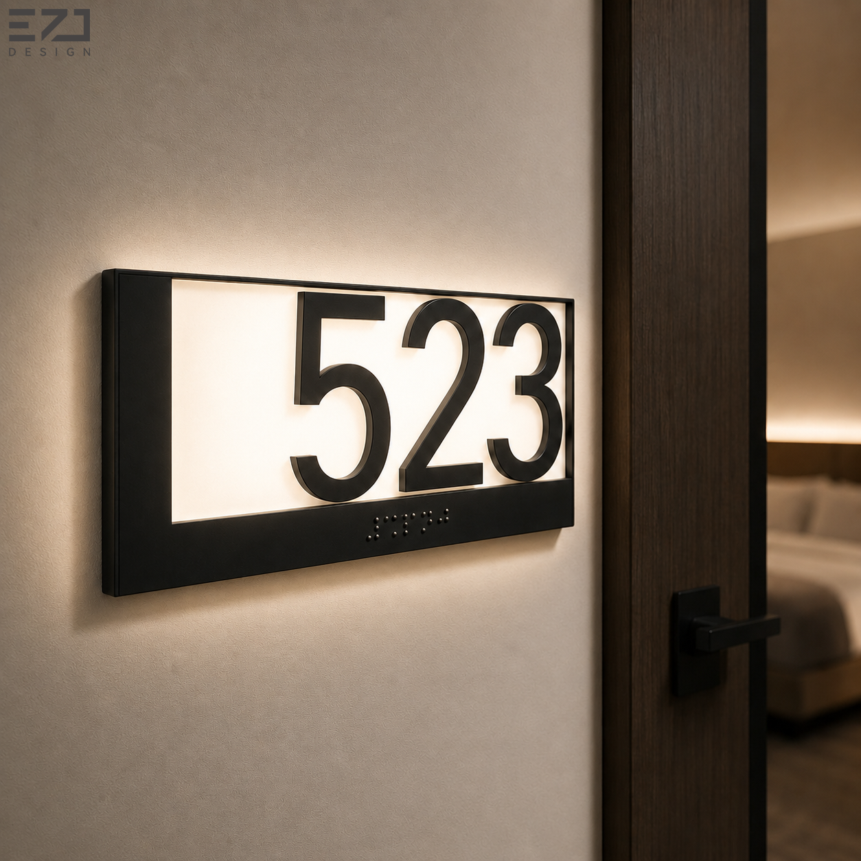 Targhetta per porta di camera d'albergo con retroilluminazione LED personalizzata, in acciaio inossidabile e acrilico, con codice Braille per hotel e appartamenti