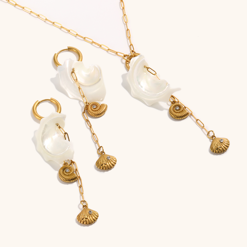 Summer Theme Shell Charm Pendant Necklace / Tassel Earring
