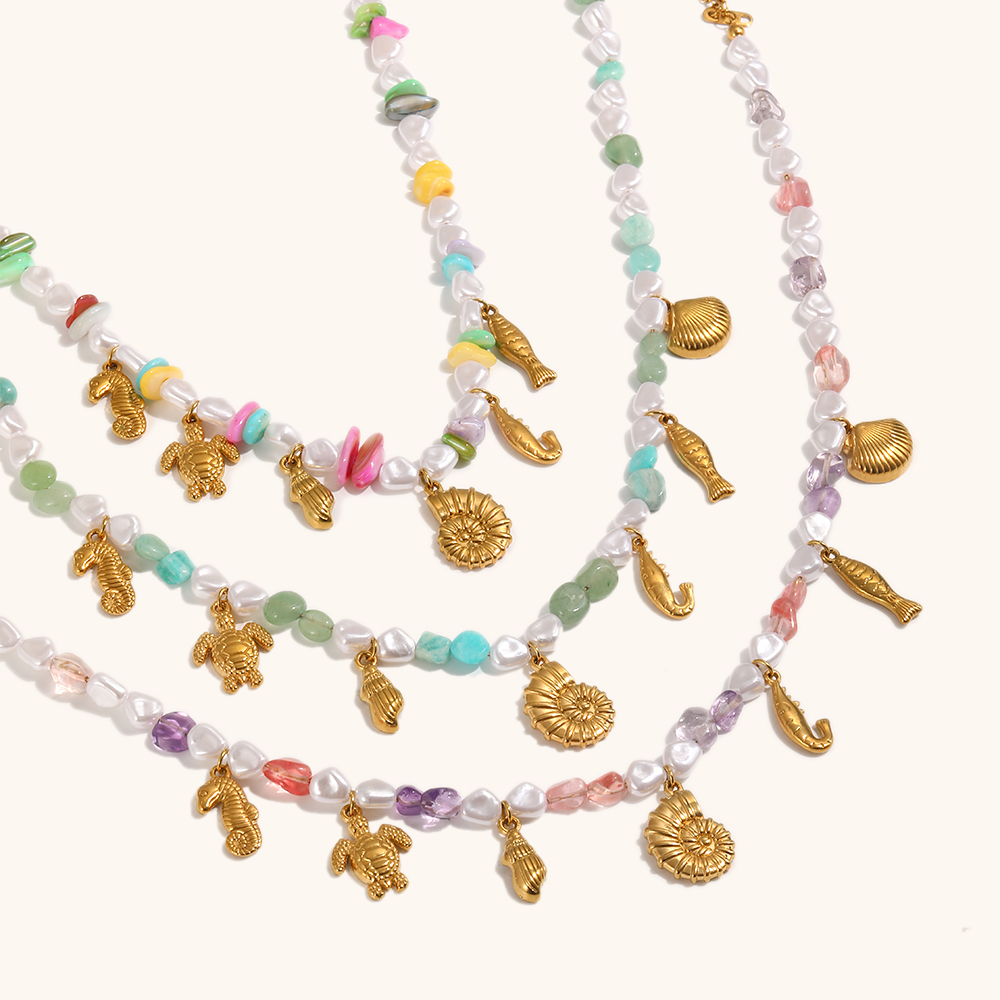 Sea Theme Resin Acrylic Turtle Shell Starfish Bead Necklace