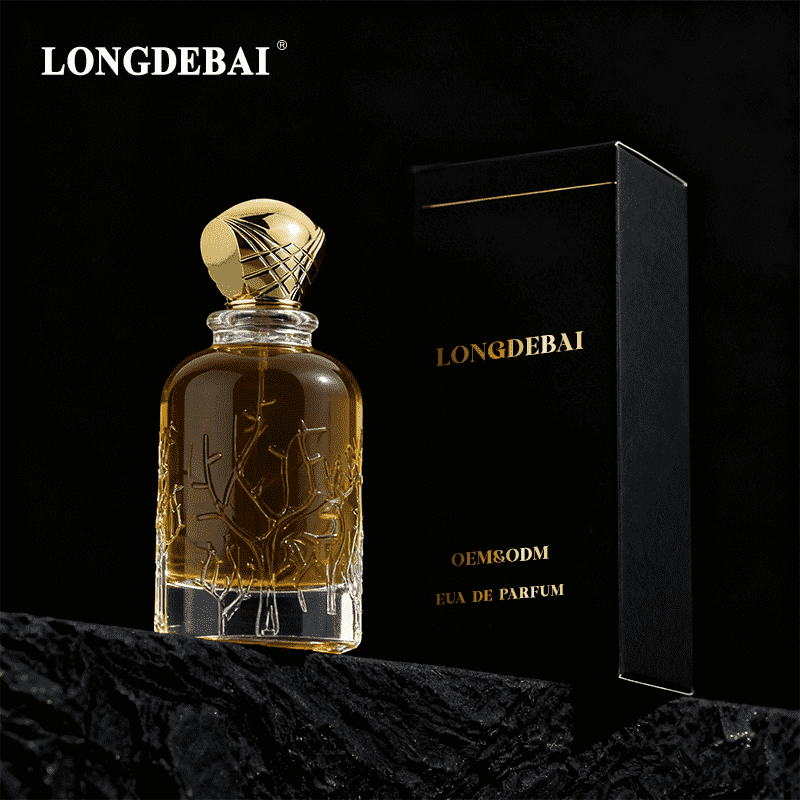 bottla tal-perfum tal-kristal ambra 30ml, 50ml, 100ml b'disinn tal-forsta tal-kuri u pokkett superjor mid-dwar forma ta' diamant