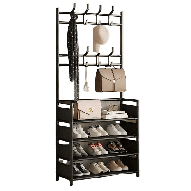 porte-manteaux et porte-chaussures pliable à 5 niveaux, avec crochets, étagère organisatrice pour chambre ou entrée