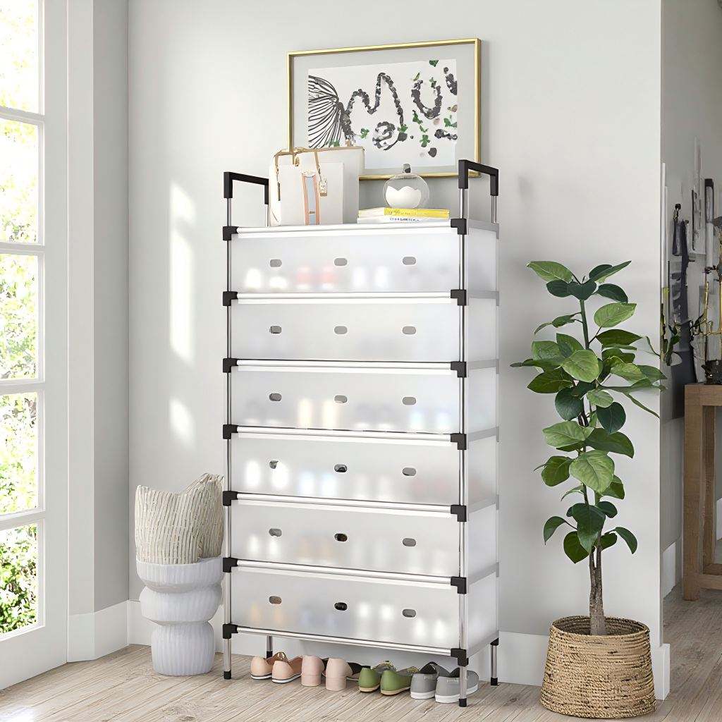étagère à chaussures en métal à 7 niveaux, rangement stable pour chaussures
