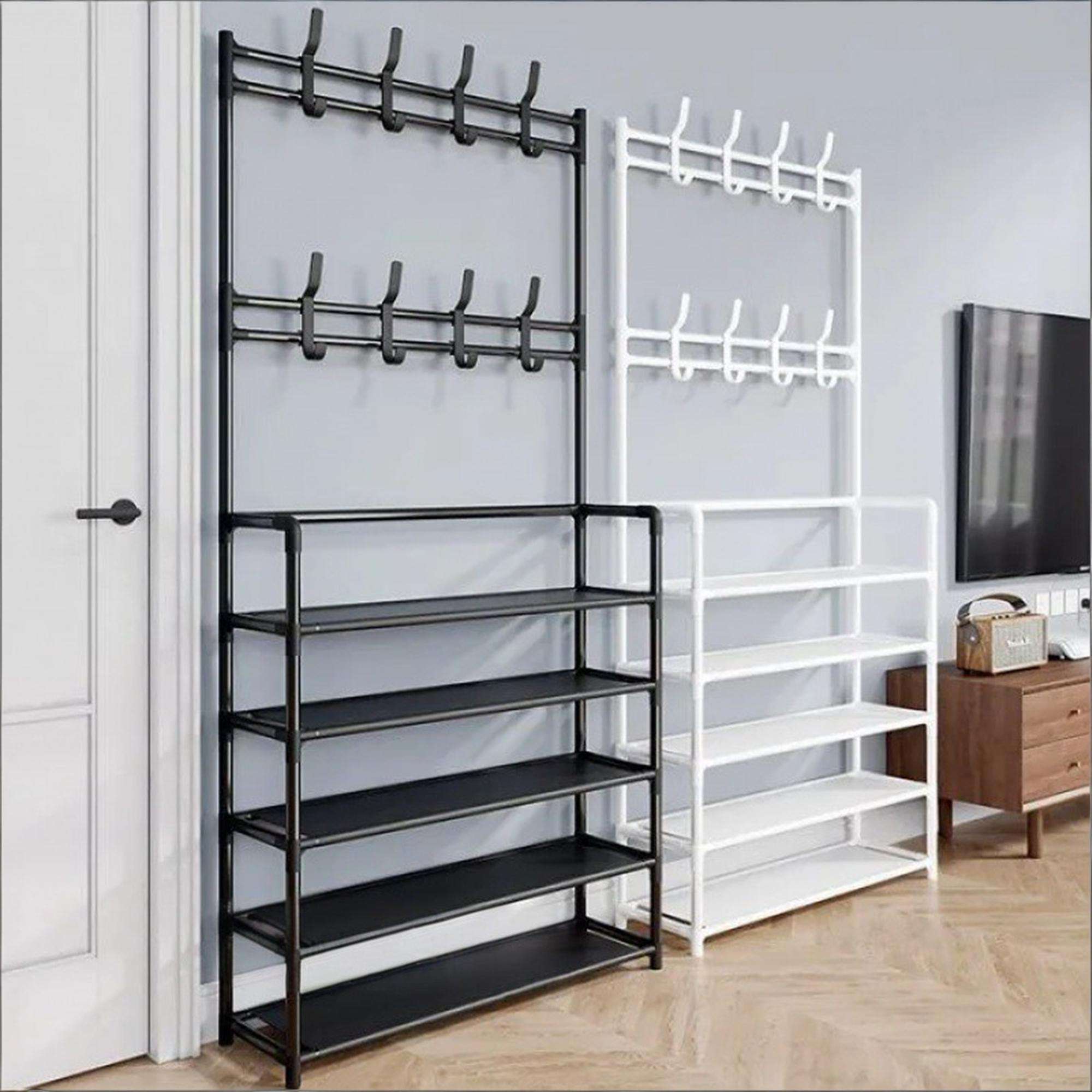 porte-manteaux et porte-chaussures pliable à 5 niveaux, avec crochets, étagère organisatrice pour chambre ou entrée