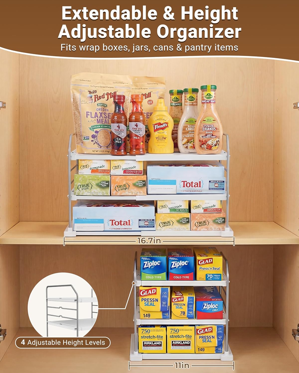 Organiseur de papier essuie-tout et d’emballage en aluminium réglable sur plusieurs niveaux