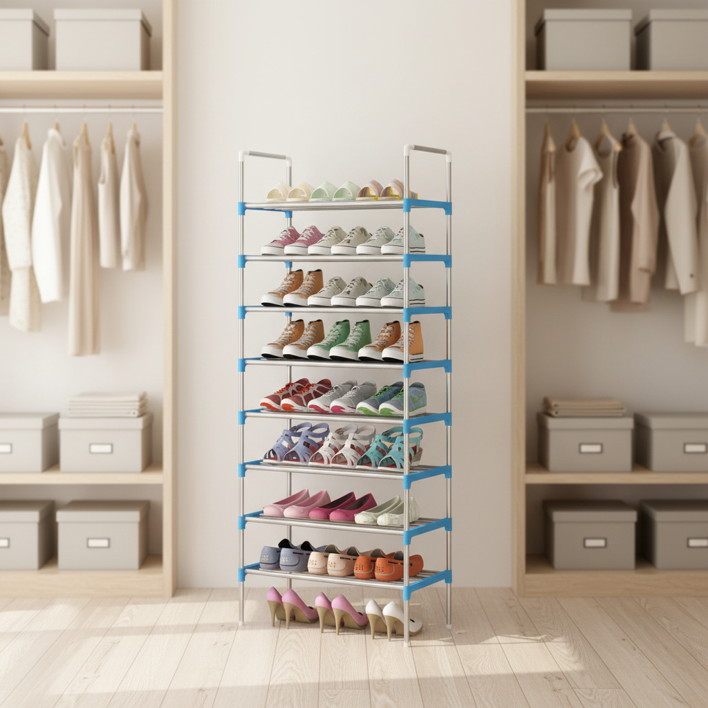 étagerie à chaussures en fer à 7 niveaux, anti-poussière, autonome et solide, pour entrée ou chambre d’étudiant