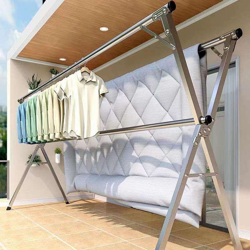Portant à vêtements à trois niveaux en acier inoxydable