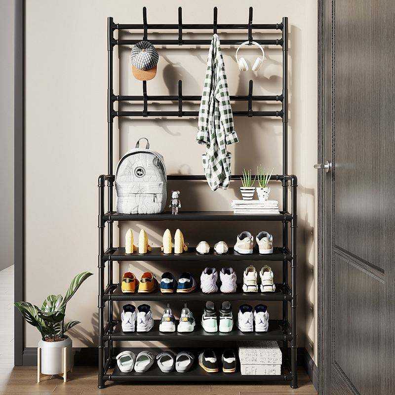 porte-manteaux et porte-chaussures pliable à 5 niveaux, avec crochets, étagère organisatrice pour chambre ou entrée