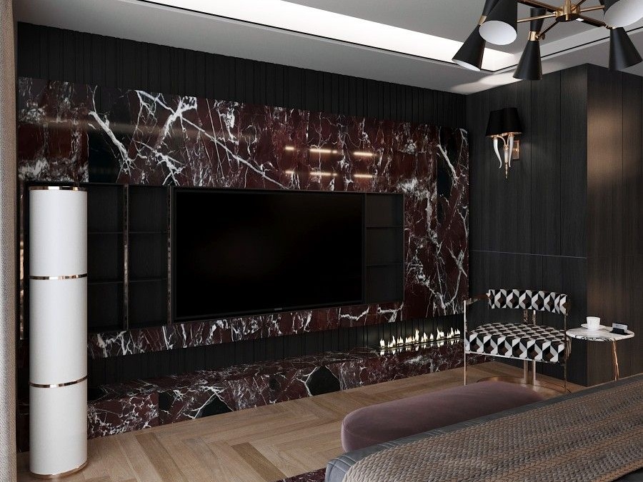 Large slab marble TV background wall for modern interiors