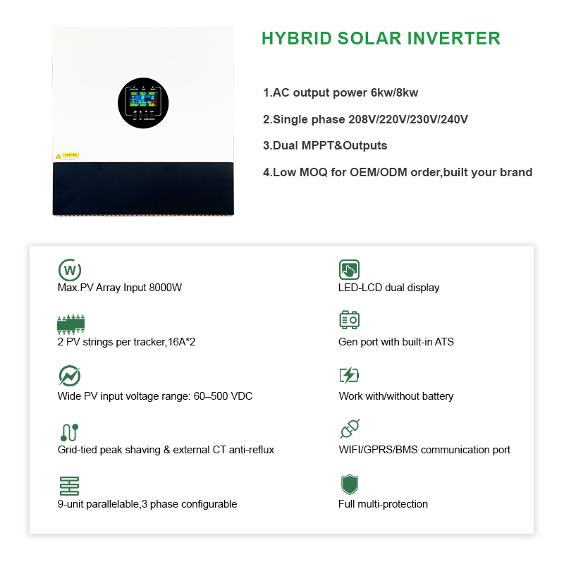 HYBRID SOLAR INVERTER 6KW/7KW Dual MPP trackers Maximum PV input voltage up to 500VDC Dual outputs for smart load management SOL IA-D3 SERIES