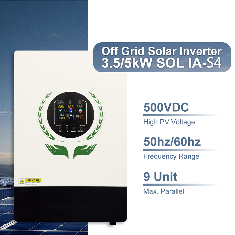 OFF GRID SOLAR INVERTER 3.5KW/5KW Maximum PV input voltage 500VDC Work with or without battery Supports up to 9 units in parallel