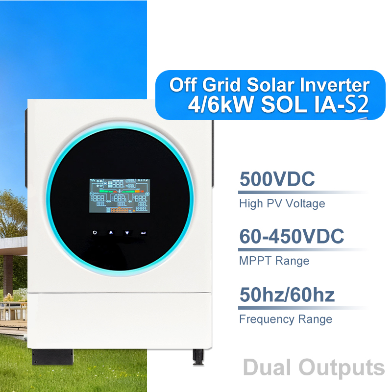 OFF GRID SOLAR INVERTER 4KW/6KW Wide PV input voltage range 60VDC~450VDC Dual output for smart load management Reserved communication port for BMS