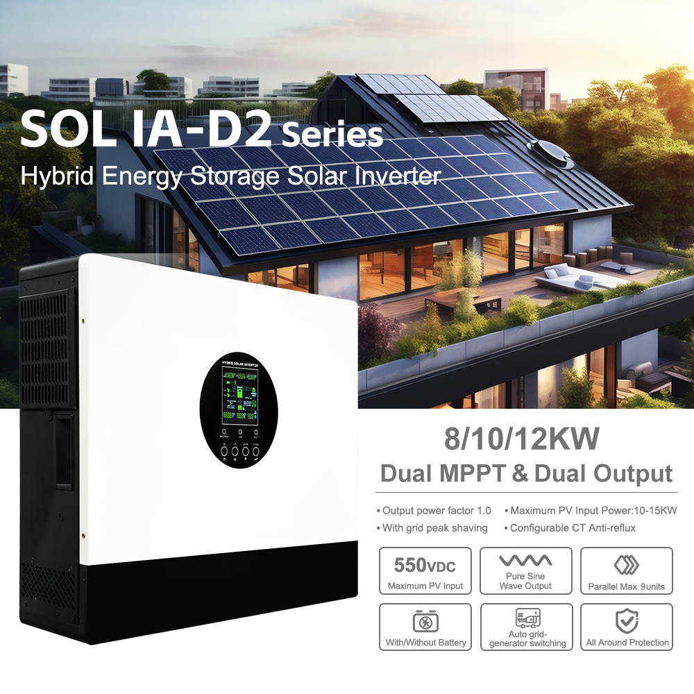 HYBRID SOLAR INVERTER 8KW/10KW/12KW Dual MPP trackers MPPT Voltage Range 60V-480V Communication WiFi/4G suitable foe household and commercial usage
