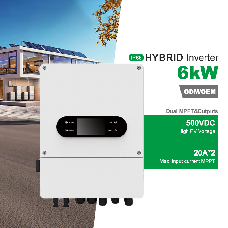 HYBRID SOLAR INVERTER 6KW AEP-6KP1-D5 Up to 125A Charging/Discharging Current Operating Voltage Rang 150~450V MPPT Tracking Efficiency ＞99% IP66 waterproof For home and commercial usage