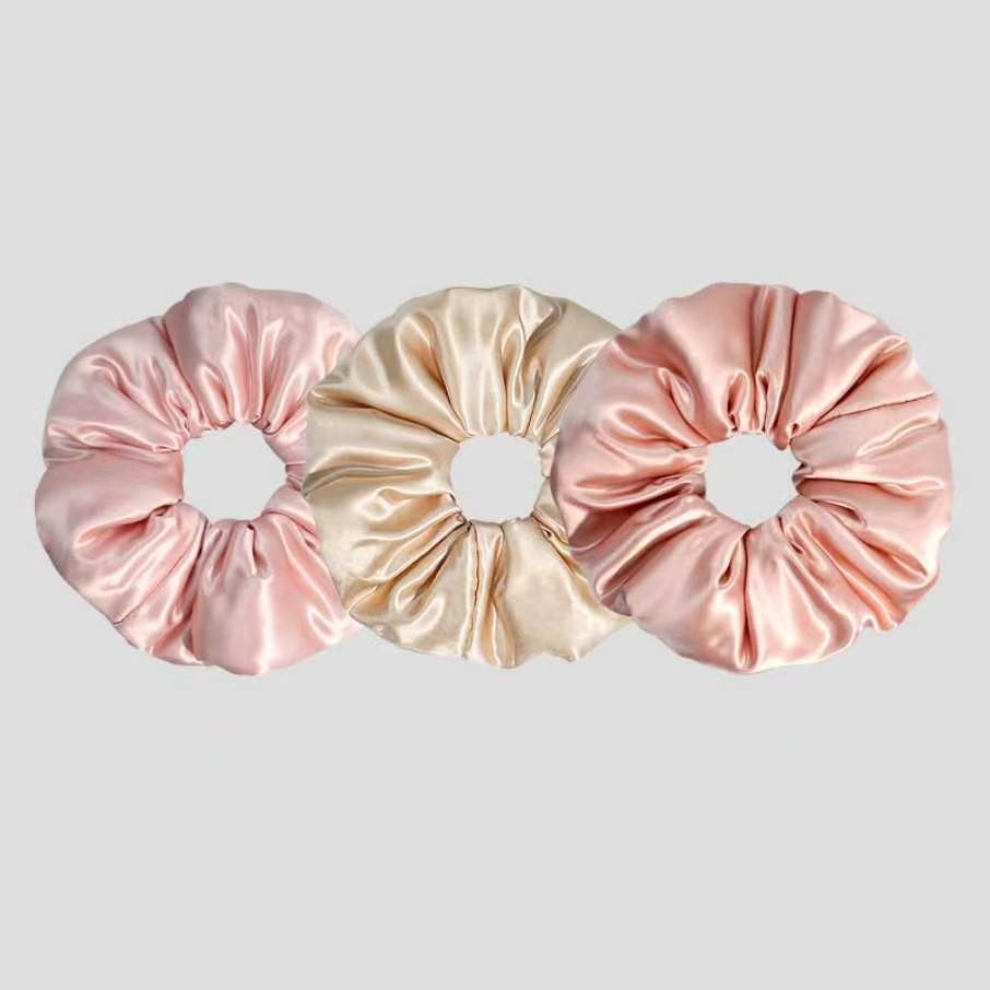 Wholesale Premium 6CM Silk Hair Scrunchies with Soft PP Cotton Fill Can Be Customized with Logos Color