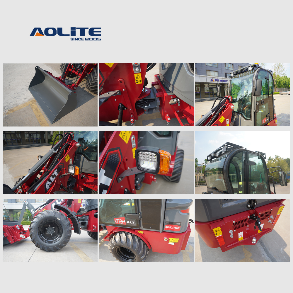 AOLITE 608H closed cabin CE certified wheel loader front end 4wd diesel mini wheel loader