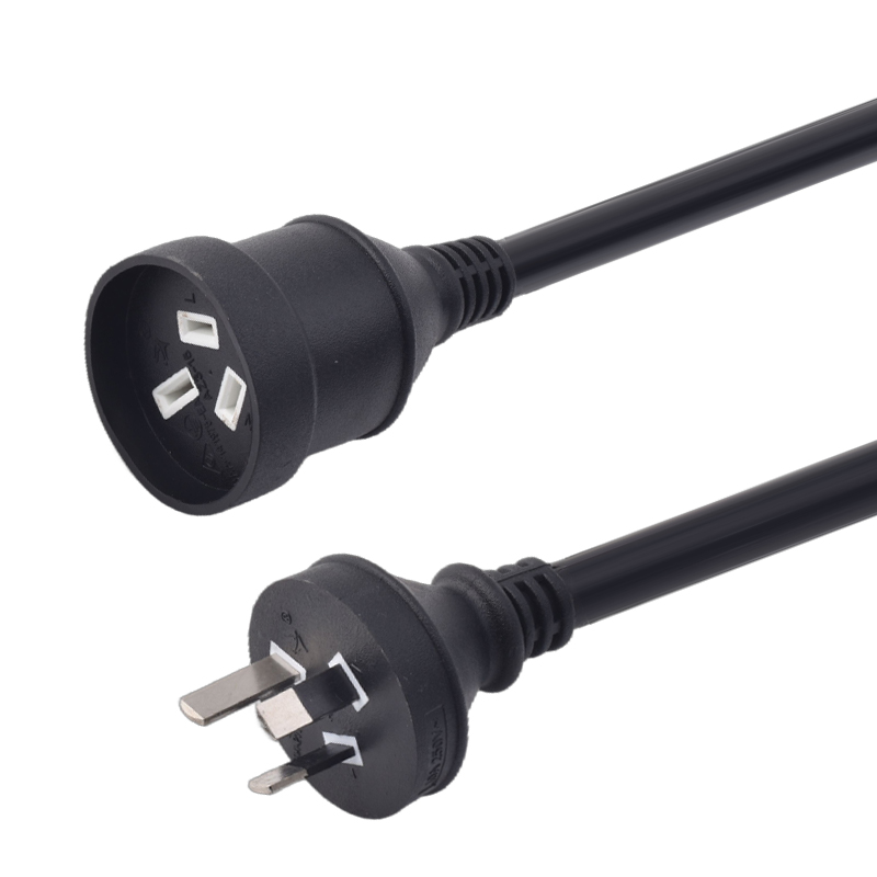 Cablu de prelungire pentru Australia, 10 A / 15 A, 250 V, cu omologare SAA și RCM, mufă cu trei pini și priză, tip mascul-feminin, etanș pentru exterior