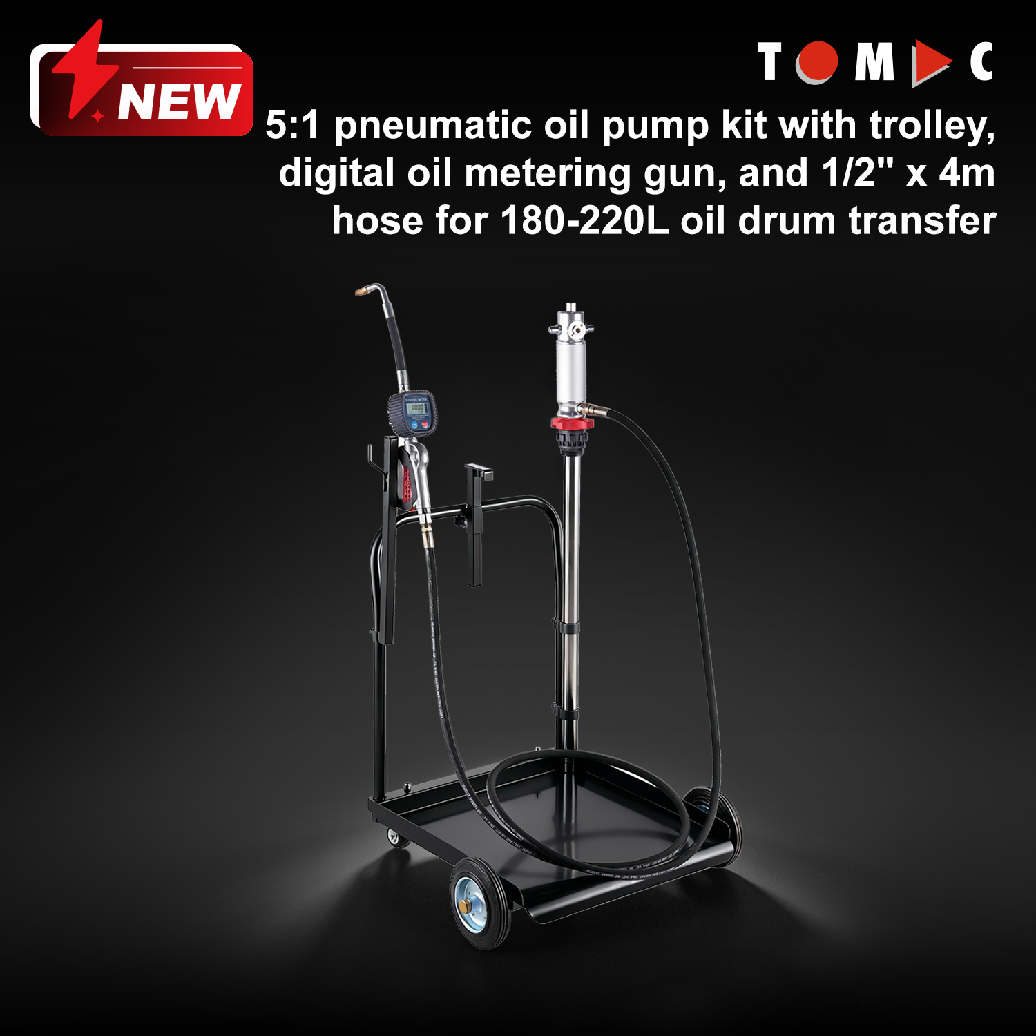 TC157651220HM TOMAC 5:1 pneumatisikt oljepumpssats med vagn för 180–220 L trumma