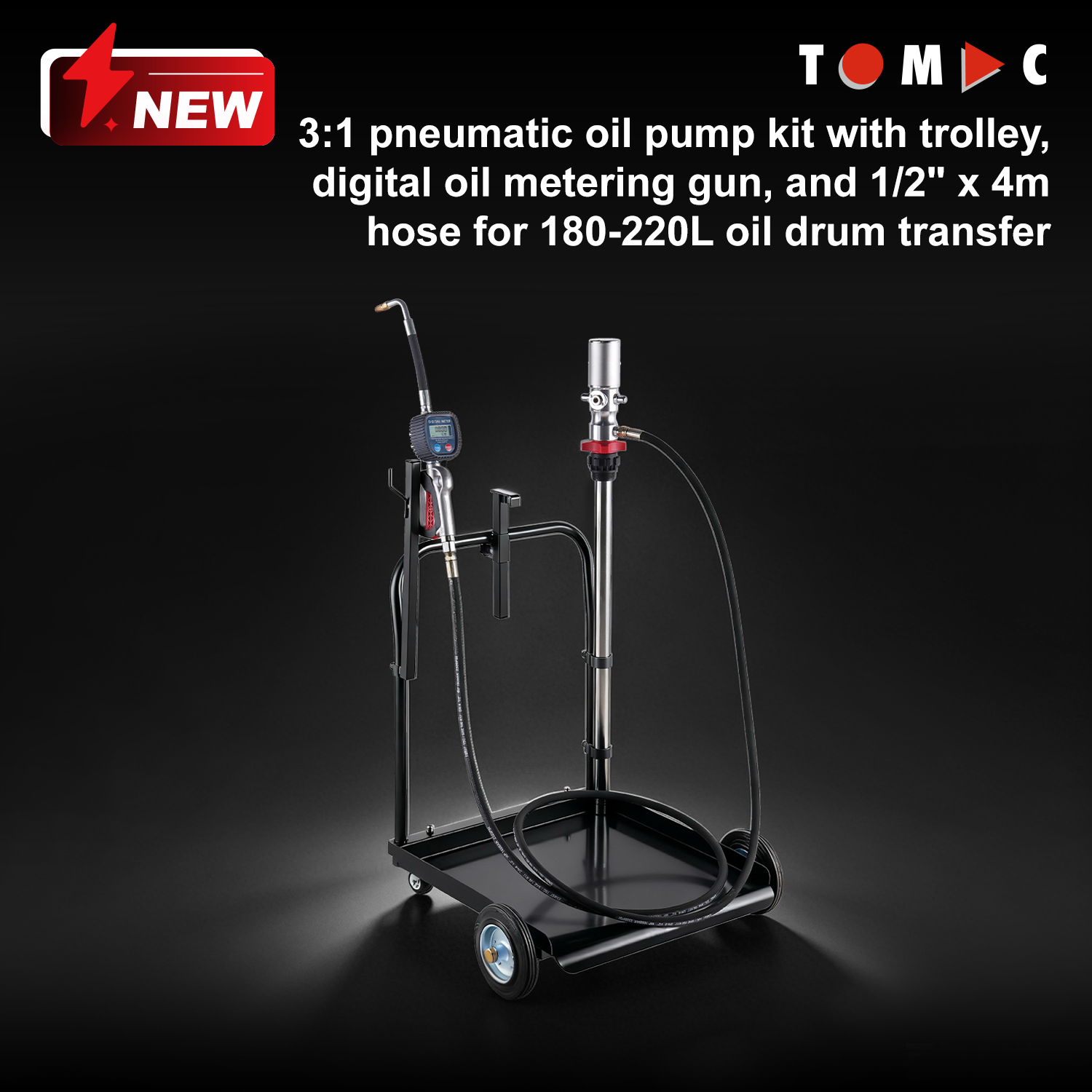 TC157631220HM TOMAC 3:1 pneumatisikt oljepumpssats med vagn för 180–220 L trumma