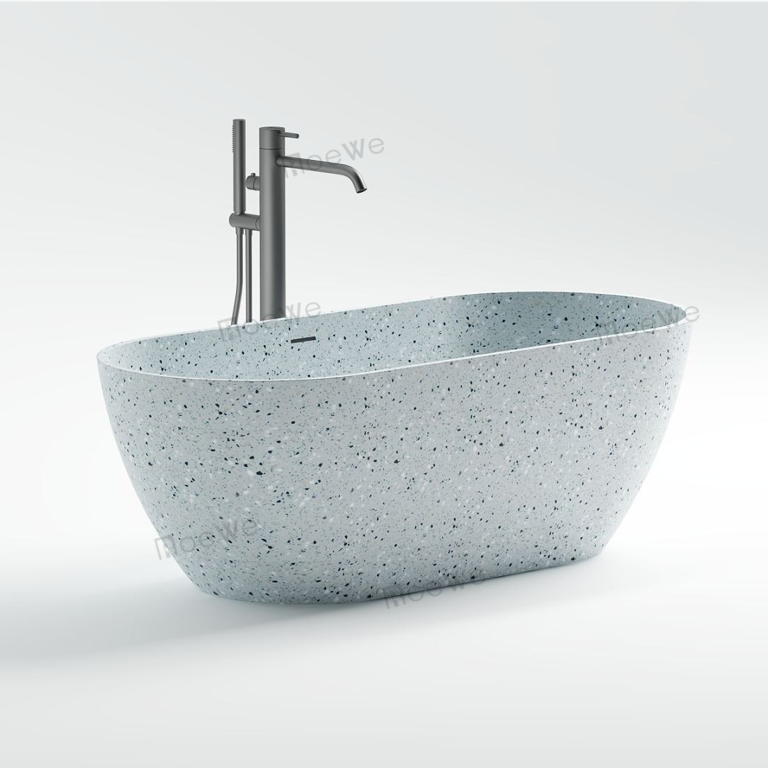 180cm Terrazzo Artificial Stone Freestanding Bathtub, Matte Speckled Solid Surface Soaking Tub with Drain Kit & Export Crate