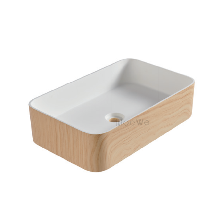 Solid Surface Countertop Wash Basin, Sandstone Exterior, Matte White Inner, Rectangle Sink 60*40cm