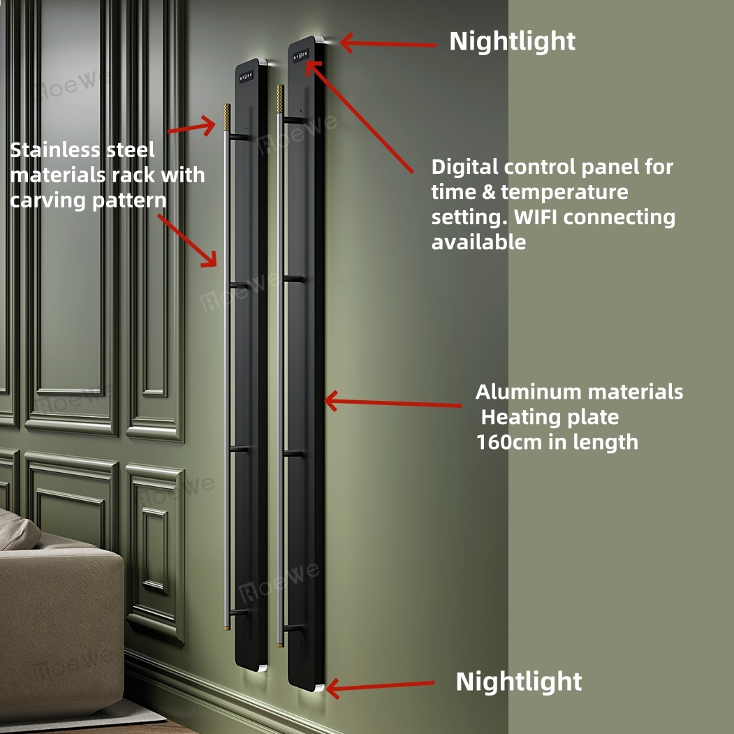 Rak Penghangat Handuk Cerdas dengan WiFi, Penghangat Handuk Listrik 160 cm dengan Lampu Malam & Kontrol Digital, Pemanas Handuk yang Dipasang di Dinding untuk Kamar Mandi & Hotel