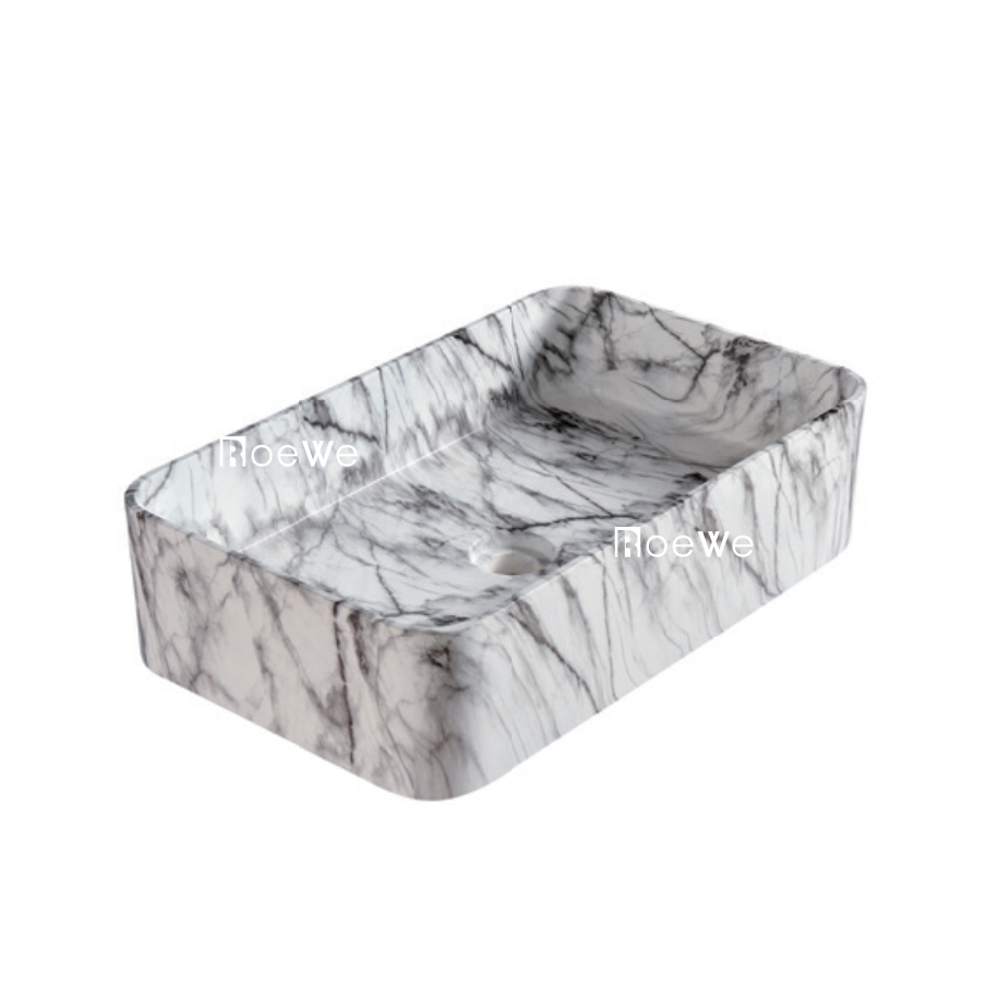 Solid Surface Countertop Wash Basin, Sandstone Exterior, Matte White Inner, Rectangle Sink 60*40cm