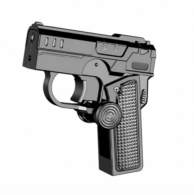 DB-1686 Gun Shaped Windproof Red Flame Lighter Cigarette Lighter Folding Gun with Laser Relief Spinner Gas Refillable Zinc Alloy